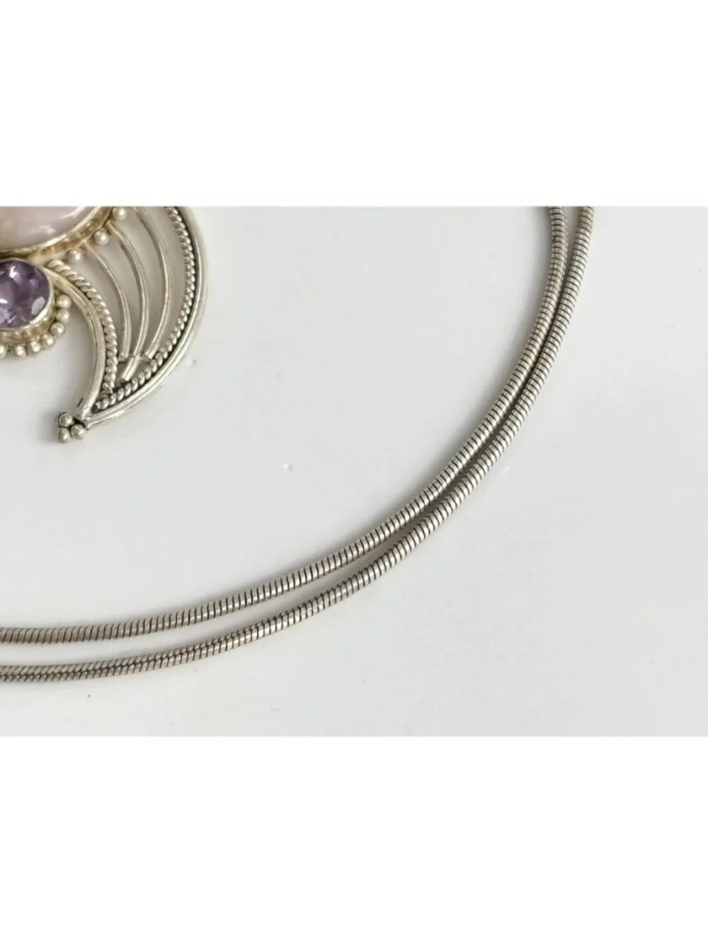 Rose Quartz Amethyst & Citrine Sterling Silver 925 Vintage Pendant Necklace 20